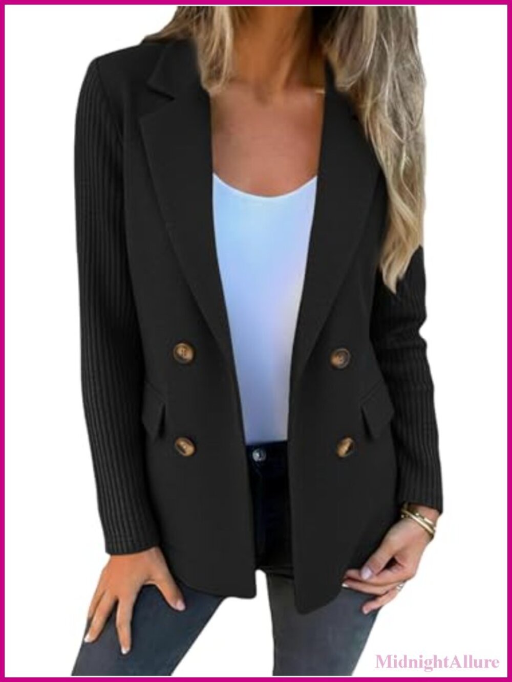 Wool Blend Sweater Blazer Double-Breasted Business Casual Work Jacket